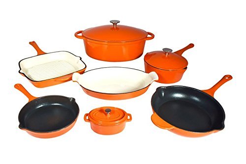 Le Chef 10-Piece ALL Enamel Cast Iron Orange Cookware Set