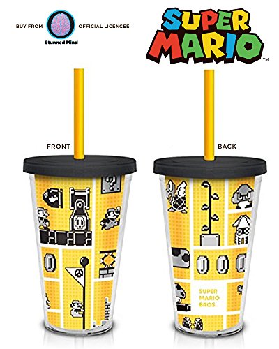 16oz Nintendo OFFICIAL Super Mario Bros Goomba Kingdom PREMIUM Orange and Black Tumbler Travel Cup GIFT with Screw-On Lid Acrylic Straw BPA-Free