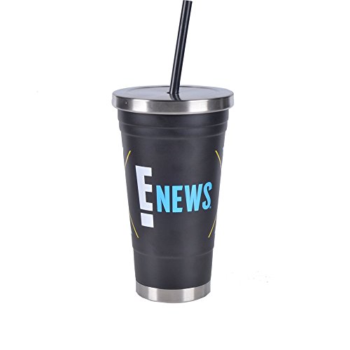 E News Black Stainless Steel Thermal 18 Ounce Tumbler with Vacuum Insulation Lid and Soft Straw