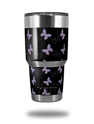 Skin Decal Wrap for Yeti Tumbler Rambler 30 oz Pastel Butterflies Purple on Black TUMBLER NOT INCLUDED