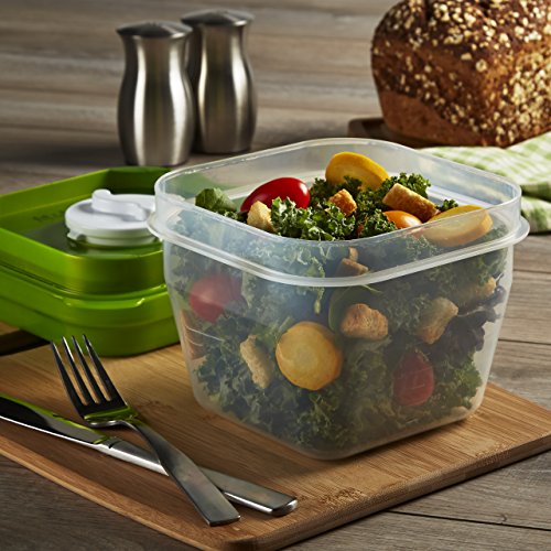 Fit Fresh Salad Shaker Reusable Plastic Container with Dressing Dispenser and Ice Pack Healthy Lunch Box Set 4-Cup Capacity BPA-Free