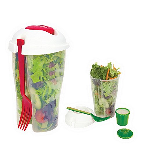 Fresh Salad Container Serving Lunch Cup with Portable Shaker and Fork Set