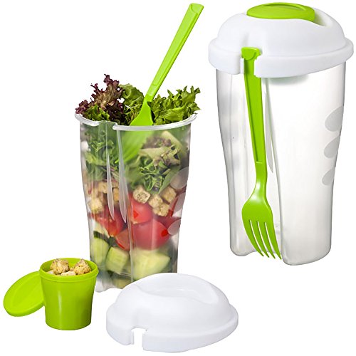 Fresh Salad To Go Shaker Container Set with Fork and Dressing Holder