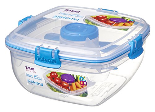 Sistema To Go Collection Salad to Go Food Storage Container 37 Ounce 46 Cup Clear with Assorted Color Accents