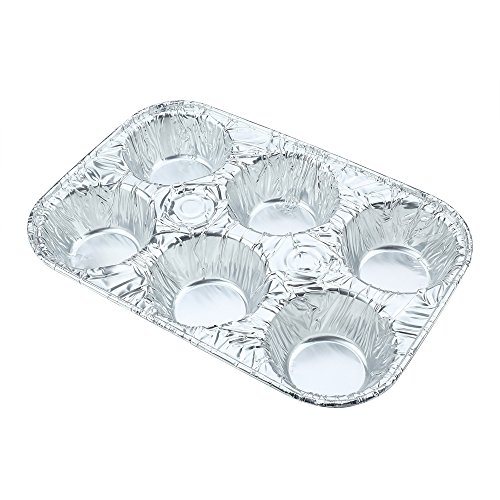 6pcs 6-Cavity Disposable Aluminum Foil Containers Food Storage Pans Tart Cupcakes Muffin Tin Trays-Crystallove