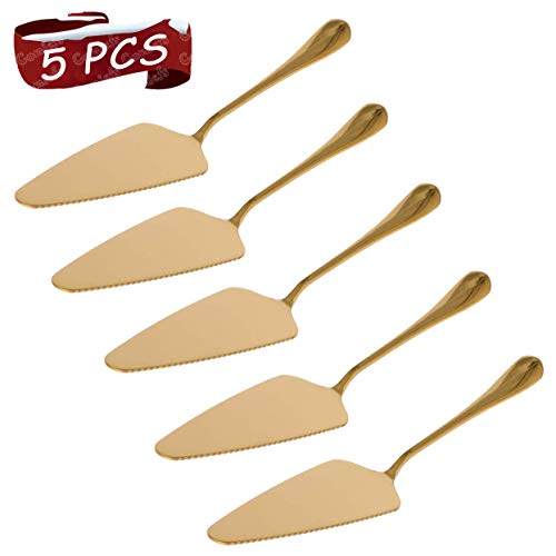 Comicfs Cake Server Stainless Steel Pie Cake Serving Set Cake Cutter Pie Cake Pizza Shovel Wedding Cake Knife for Party and Daily User Pack of 5 Gold
