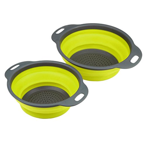 Kemilove 1 set 2pcs New Kitchen Collapsible Silicone Colanders Fruit Vegetable Strainers Green