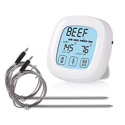 Digital Meat Cooking Thermometer Lantoo Instant Read 2 Probes Touchscreen Oven Meat Thermometer Timer with Countdown TimerMagnets for Grill Smoker BBQ Meats Dairy CandyWhite