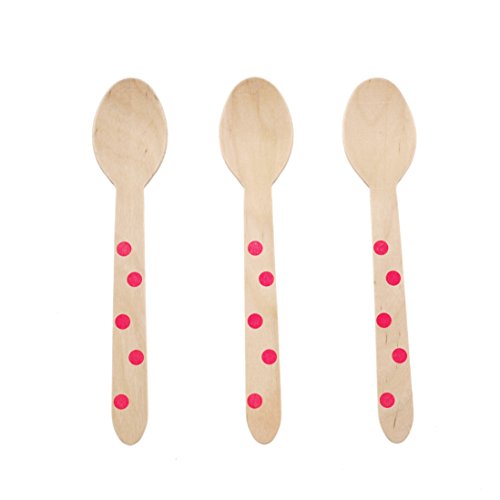 Wedding Utensils Tea Spoons Polka Dot Hot Pink Spoons Dinnerware Sets for 12 - Cookware Compostable Spoons Birthday Party Decoration