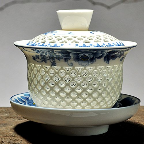 XDOBO Lantern Design Chinese Traditional Ceramic Gongfu Teacup Set- Gaiwan Tea Cup - Includes Cup Saucer and Lid Blue