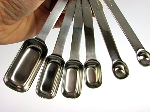 Measuring Spoons Set Of 6 Pieces - Best Stainless Steel Silver Metal Commercial Grade Utensils - Every Serving