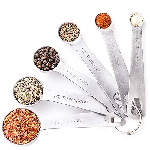 Palada Stainless Steel Measuring Spoons, Set Of 6 With Cute Ring Holder, For Dry And Liquid Ingredients, Highest