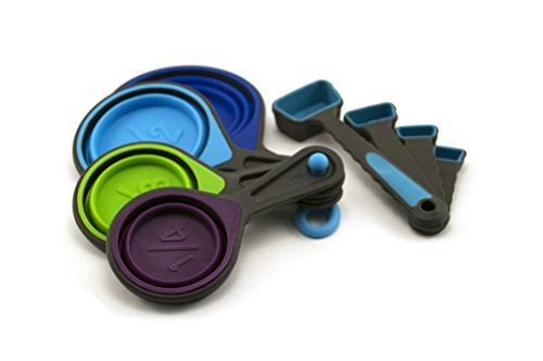 Collapsible Measuring Cups and Measuring Spoons - Portable Food Grade Silicone for Liquid Dry Measuring